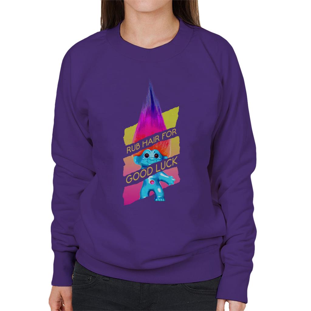 Trolls Rub Hair For Good Luck Gold Text Women's Sweatshirt product image 4